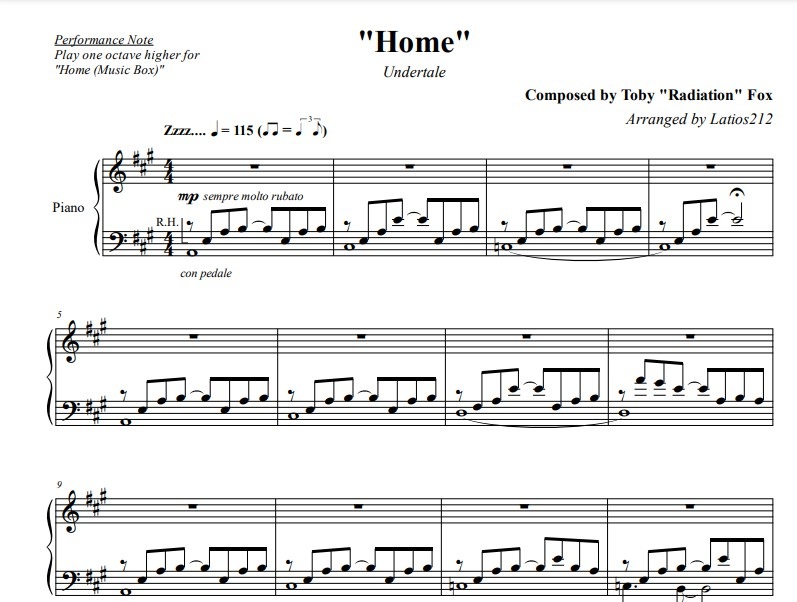 Undertale内音乐的五线谱