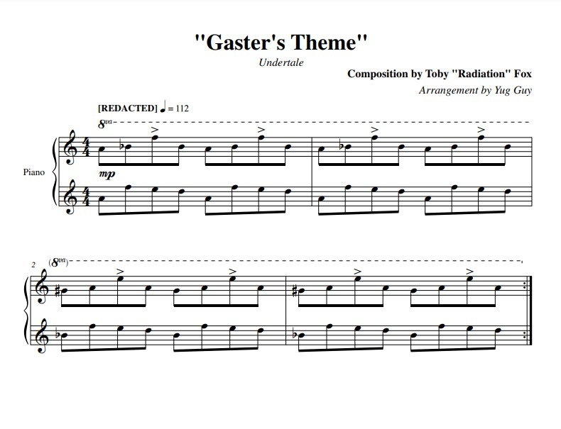 Undertale内音乐的五线谱