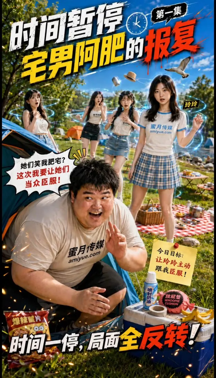 【AI真人成人短剧】【时间暂停,宅男阿肥的报复】 连载中 更新至1～3【百度 500MB】